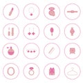 A set of makeup and jewelry icons in pink colour Royalty Free Stock Photo